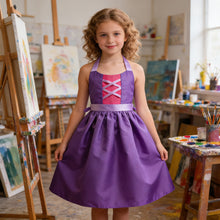 Load image into Gallery viewer, Girls Princess Style Art Smock Apron Fairy Tale Print Adjustable Hanging Neck & Tie Back Washable Child Painting Apron for Toddler Kids
