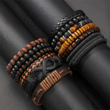 Load image into Gallery viewer, 12/24Pcs/Set Vintage Braided Faux Leather Bead Bracelet Set For Men Women Wooden Bead Fashion Jewelry Accessories Gifts