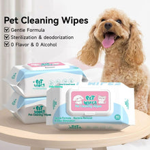 Load image into Gallery viewer, 80Pcs Pet Wipes Disposable 2-in-1 Cleaning Wipes for Dogs Cats Tear Stain Remover & Butt Cleaning Non-Woven Deodorizing Grooming Wipes