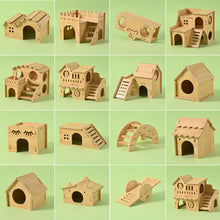 Load image into Gallery viewer, Wooden Hamster House Hideout Small Animal Hideaway Platform Ladder Climbing Toy Real Wood Cage Decor for Hamster Bird Parrot