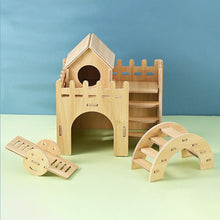Load image into Gallery viewer, Wooden Hamster House Hideout Small Animal Hideaway Platform Ladder Climbing Toy Real Wood Cage Decor for Hamster Bird Parrot