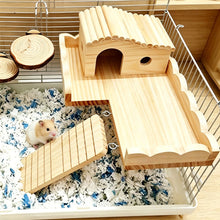 Load image into Gallery viewer, Wooden Hamster House Hideout Small Animal Hideaway Platform Ladder Climbing Toy Real Wood Cage Decor for Hamster Bird Parrot