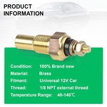 Load image into Gallery viewer, Universal Car Water Temperature 1/8 Npt Coolant Oil Temp Sensor Electrical Sender Transmission Sensor Electric Gauge 0-300f