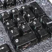 Load image into Gallery viewer, Carbon Fiber Pattern Transparent PC Keycaps 132 Keys OEM Height Side Print Transparent Keycaps for Mechanical Gaming Keyboard
