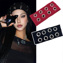 Load image into Gallery viewer, Punk Girl Fabric Hollow Elastic Headbands Metal Rock Personalized Hollow Eyelets Hair Band Casual Sports Grommet Headband