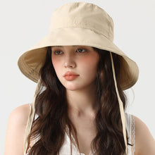 Load image into Gallery viewer, Solid Color Quick Dry Lace Up Wide Brim Fisherman Hat Breathable Adjustable UV Protection Summer Sun Hat