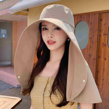 Load image into Gallery viewer, Large Brim Full Face Sun Protection Hat With Neck Shawl UV Protection Adjustable Summer Hat For Women Outdoor Beach Travel