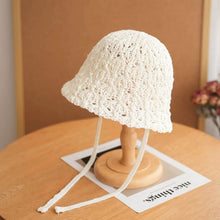 Load image into Gallery viewer, Japanese Style Hollow Out Knitted Lace Up Bucket Hat Summer Breathable Foldable Sun Hat For Women Outdoor Beach