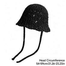 Load image into Gallery viewer, Japanese Style Hollow Out Knitted Lace Up Bucket Hat Summer Breathable Foldable Sun Hat For Women Outdoor Beach