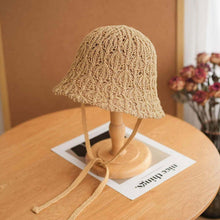 Load image into Gallery viewer, Japanese Style Hollow Out Knitted Lace Up Bucket Hat Summer Breathable Foldable Sun Hat For Women Outdoor Beach