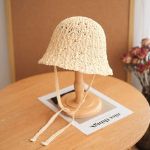 Load image into Gallery viewer, Japanese Style Hollow Out Knitted Lace Up Bucket Hat Summer Breathable Foldable Sun Hat For Women Outdoor Beach