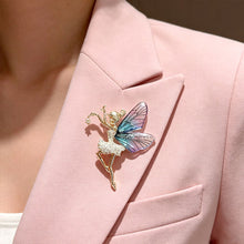 Load image into Gallery viewer, Dancing Girl Angel Wings Rhinestone Brooch Fashion Pearl Metal Lapel Pin Clothing Accessories For Women