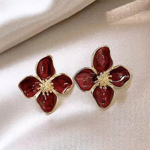 Load image into Gallery viewer, Alloy Metal Four Leaf Clover Drip Oil Stud Earrings 3D Roselle Flower Fashion Women Wedding Party Jewelry