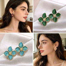 Load image into Gallery viewer, Alloy Metal Four Leaf Clover Drip Oil Stud Earrings 3D Roselle Flower Fashion Women Wedding Party Jewelry