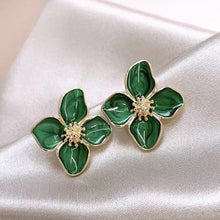 Load image into Gallery viewer, Alloy Metal Four Leaf Clover Drip Oil Stud Earrings 3D Roselle Flower Fashion Women Wedding Party Jewelry