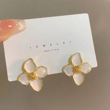 Load image into Gallery viewer, Alloy Metal Four Leaf Clover Drip Oil Stud Earrings 3D Roselle Flower Fashion Women Wedding Party Jewelry