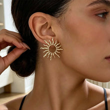 Load image into Gallery viewer, Electroplated Zinc Alloy Gold Sun Flower Earrings Vintage Punk Geometric Women Party Wedding Fashion Jewelry