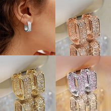 Load image into Gallery viewer, Copper Gold Geometric Square Hoop Earrings Women Full Cubic Zircon Luxury Bridal Wedding Party Daily Jewelry