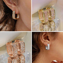 Load image into Gallery viewer, Copper Gold Geometric Square Hoop Earrings Women Full Cubic Zircon Luxury Bridal Wedding Party Daily Jewelry