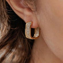 Load image into Gallery viewer, Copper Gold Geometric Square Hoop Earrings Women Full Cubic Zircon Luxury Bridal Wedding Party Daily Jewelry