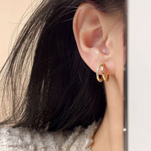 Load image into Gallery viewer, Premium Copper Double Layer Hoop Earrings Women Cubic Zircon Geometric Cartilage Piercing Ear Clips Luxury Jewelry