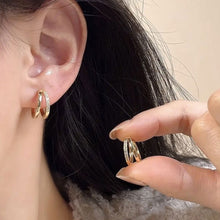Load image into Gallery viewer, Premium Copper Double Layer Hoop Earrings Women Cubic Zircon Geometric Cartilage Piercing Ear Clips Luxury Jewelry
