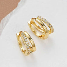 Load image into Gallery viewer, Premium Copper Double Layer Hoop Earrings Women Cubic Zircon Geometric Cartilage Piercing Ear Clips Luxury Jewelry