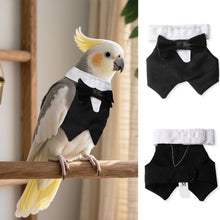 Load image into Gallery viewer, Black Formal Suit for Small Pet Bird with Bow Tie Soft Breathable Cotton Vest Outfit for Parrot Cockatiel Parakeet Wedding Christmas Party Costume for Birds