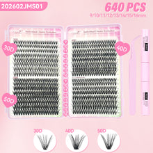 Load image into Gallery viewer, 640pcs Wispy Lashes Book Lash Extension Kit Fluffy Clusters Eyelash Volume Fans DIY Individual Eyelashes Tweezers Tools Set