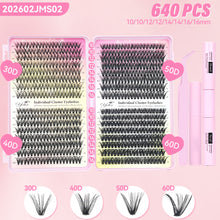 Load image into Gallery viewer, 640pcs Wispy Lashes Book Lash Extension Kit Fluffy Clusters Eyelash Volume Fans DIY Individual Eyelashes Tweezers Tools Set