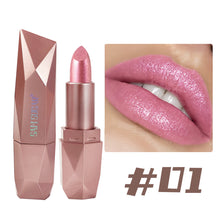 Load image into Gallery viewer, Dark Purple Diamond Metallic Glitter Lipstick Waterproof Long-Lasting Pearlescent Highly Pigmented Lip Tint Sparkling Lip Gloss