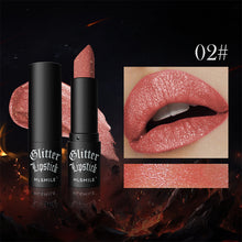 Load image into Gallery viewer, 7 Colors Glitter Lipstick Waterproof Long Lasting Diamond Pearlescent Metallic Lipstick Black Lipgloss Women Lips Halloween