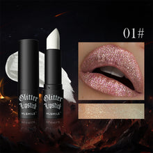 Load image into Gallery viewer, 7 Colors Glitter Lipstick Waterproof Long Lasting Diamond Pearlescent Metallic Lipstick Black Lipgloss Women Lips Halloween