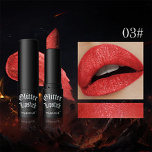 Load image into Gallery viewer, 7 Colors Glitter Lipstick Waterproof Long Lasting Diamond Pearlescent Metallic Lipstick Black Lipgloss Women Lips Halloween