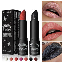 Load image into Gallery viewer, 7 Colors Glitter Lipstick Waterproof Long Lasting Diamond Pearlescent Metallic Lipstick Black Lipgloss Women Lips Halloween