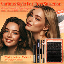Load image into Gallery viewer, Eyelash Clusters Kit Large Capacity Thick D-curve Wispy Individual Lashes Natural DIY Cluster Eyelash Extensions Makeup Tool
