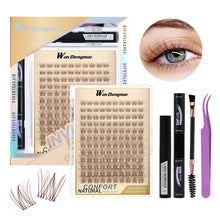 Load image into Gallery viewer, Brown Transparent Stem Large Capacity D-curve Single Cluster False Eyelashes 8-18mm DIY Segmented Self False Eyelashes Set