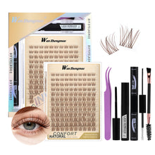 Load image into Gallery viewer, Brown Transparent Stem Large Capacity D-curve Single Cluster False Eyelashes 8-18mm DIY Segmented Self False Eyelashes Set