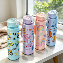 Load image into Gallery viewer, Large Capacity Cartoon Pattern Water Bottle with Straw Leakproof Portable Plastic Drinking Cup Outdoor School Travel