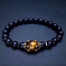 Load image into Gallery viewer, 8mm Men's Hematite Volcanic Tiger Eye Black Matte White Pine Bead Bracelet Elastic Rope Crown Jewelry Rosary Daily Accessories