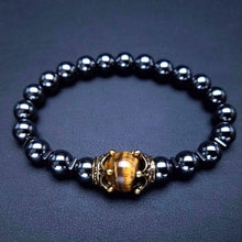 Load image into Gallery viewer, 8mm Men's Hematite Volcanic Tiger Eye Black Matte White Pine Bead Bracelet Elastic Rope Crown Jewelry Rosary Daily Accessories