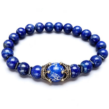 Load image into Gallery viewer, 8mm Men's Hematite Volcanic Tiger Eye Black Matte White Pine Bead Bracelet Elastic Rope Crown Jewelry Rosary Daily Accessories
