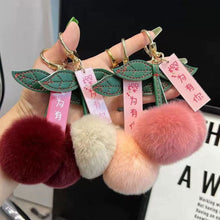 Load image into Gallery viewer, Lightweight Fluffy Cherry Keychain Faux Rex Rabbit Fur Plush Pendant Cartoon Car Keyring Bag Charm for Women