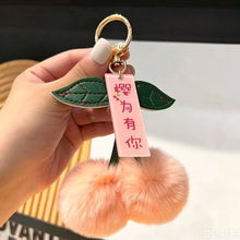 Load image into Gallery viewer, Lightweight Fluffy Cherry Keychain Faux Rex Rabbit Fur Plush Pendant Cartoon Car Keyring Bag Charm for Women