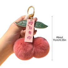 Load image into Gallery viewer, Lightweight Fluffy Cherry Keychain Faux Rex Rabbit Fur Plush Pendant Cartoon Car Keyring Bag Charm for Women