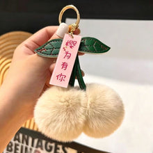 Load image into Gallery viewer, Lightweight Fluffy Cherry Keychain Faux Rex Rabbit Fur Plush Pendant Cartoon Car Keyring Bag Charm for Women