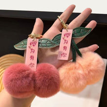 Load image into Gallery viewer, Lightweight Fluffy Cherry Keychain Faux Rex Rabbit Fur Plush Pendant Cartoon Car Keyring Bag Charm for Women