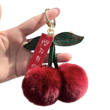 Load image into Gallery viewer, Lightweight Fluffy Cherry Keychain Faux Rex Rabbit Fur Plush Pendant Cartoon Car Keyring Bag Charm for Women