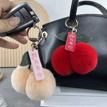 Load image into Gallery viewer, Lightweight Fluffy Cherry Keychain Faux Rex Rabbit Fur Plush Pendant Cartoon Car Keyring Bag Charm for Women