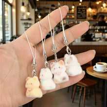 Load image into Gallery viewer, Kawaii Resin Flocked 3D Cat Keychain Cute Animal Shape Pendant Phone Lanyard Hanging Charm DIY Accessories